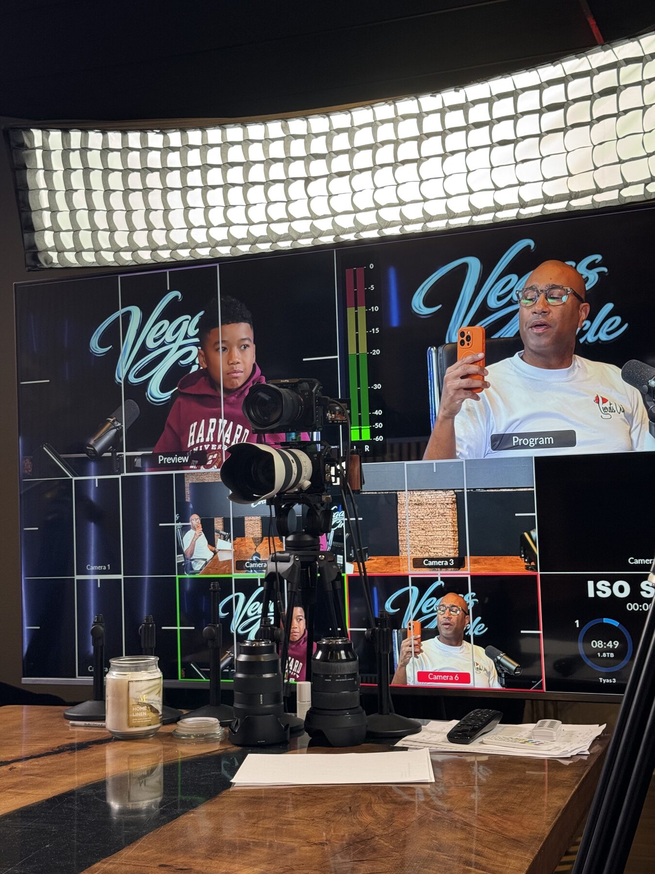 Paki Phillips with a young co-host in the Vegas Circle studio